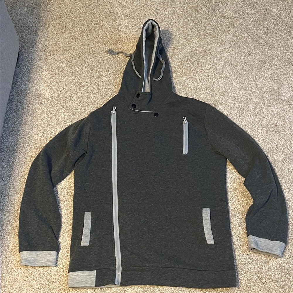 Men's Charcoal Zip-Up Sweater with Hood